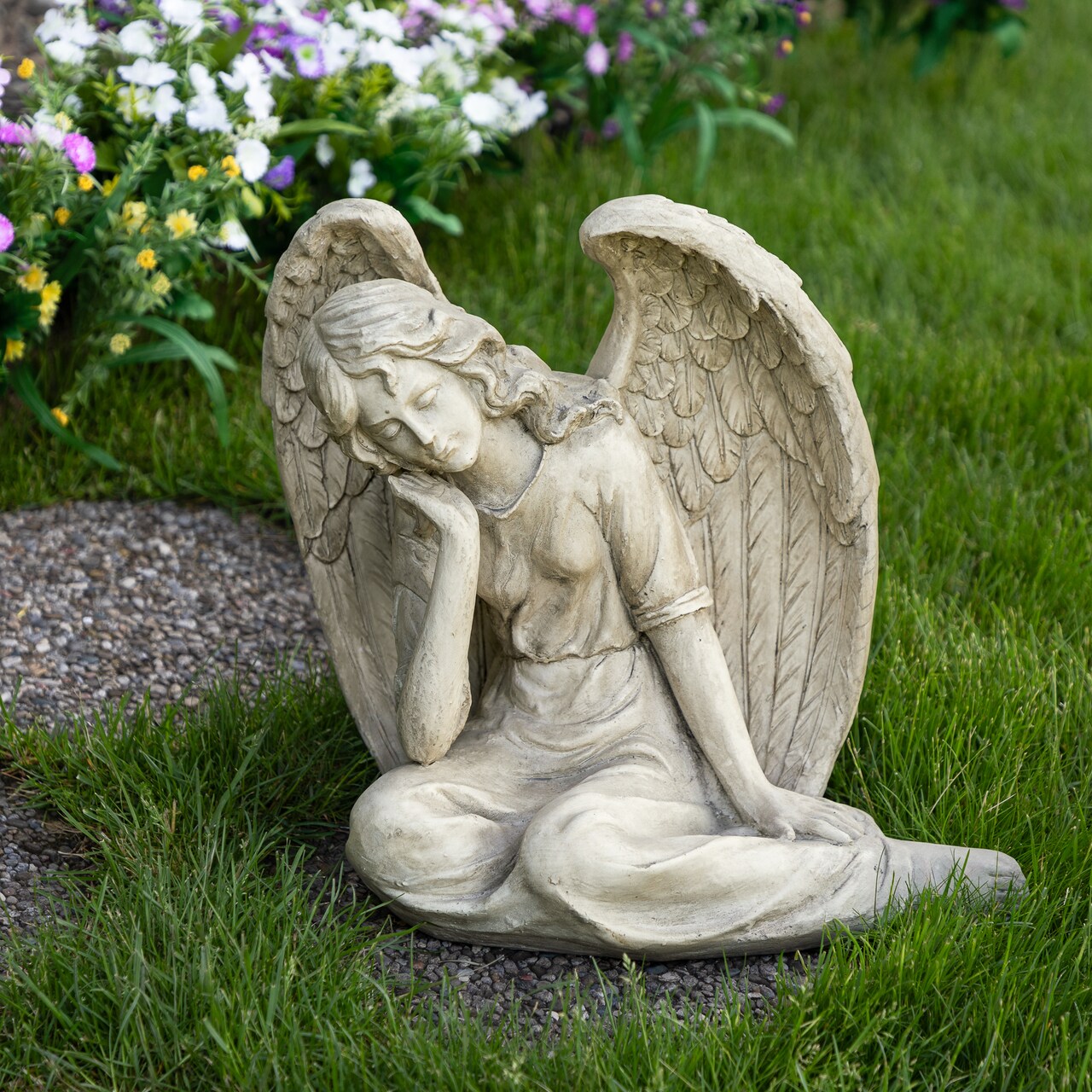 Northlight 17" Gray Graceful Sitting Angel Outdoor Garden Statue